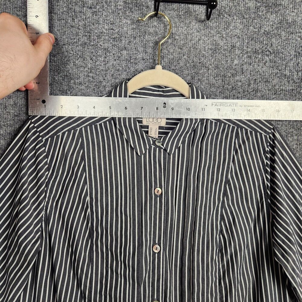 LOGO Lori Goldstein Gray Striped Long Sleeve Button Up Shirt Academia SIZE 6 - Picture 9 of 14